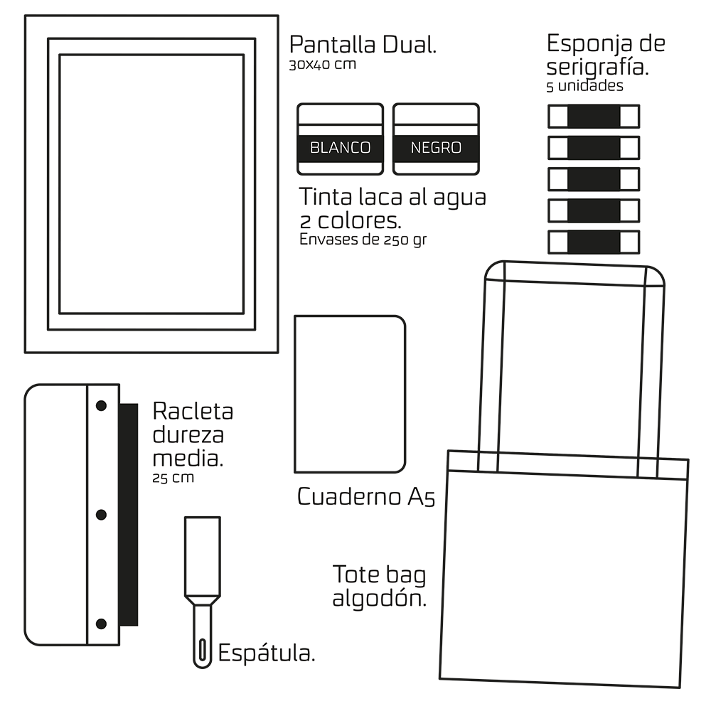 Kit de serigrafía revelada. 30x40 cm