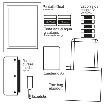Kit de serigrafía revelada. 30x40 cm